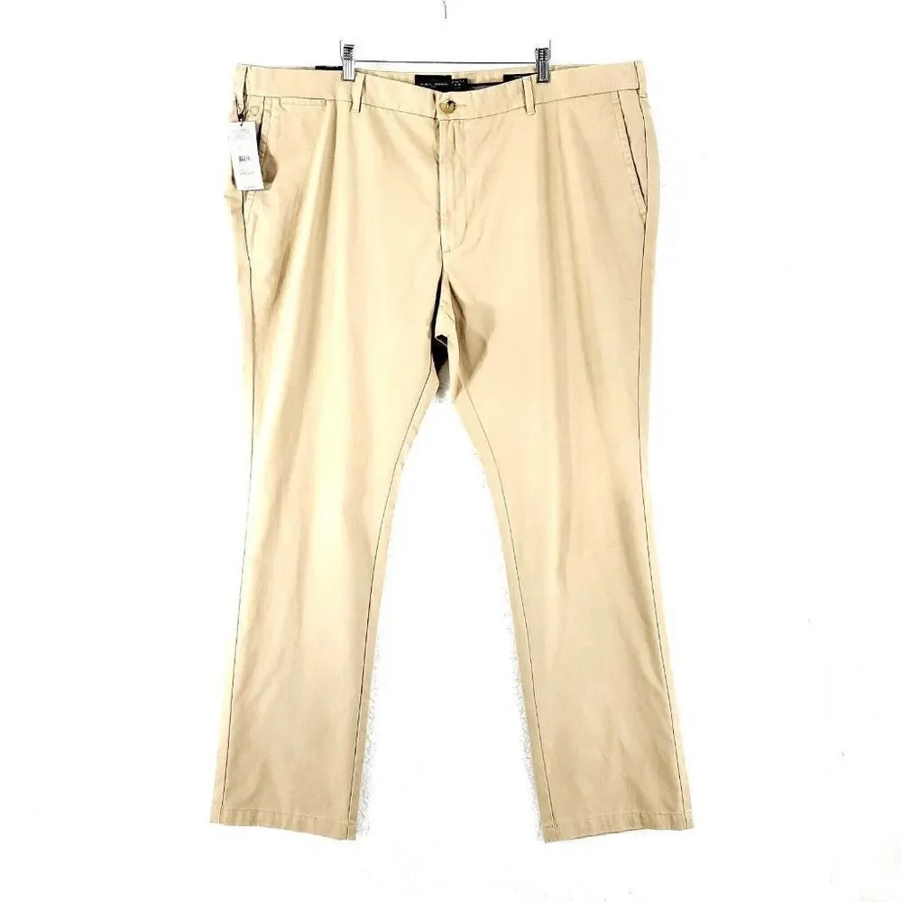 NEW Black Brown 1826 Tan Flat Front Chino‎ Pants 48/35 Flat Front High Rise